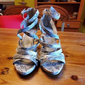 Snake Strappy Cork Heel Sandals